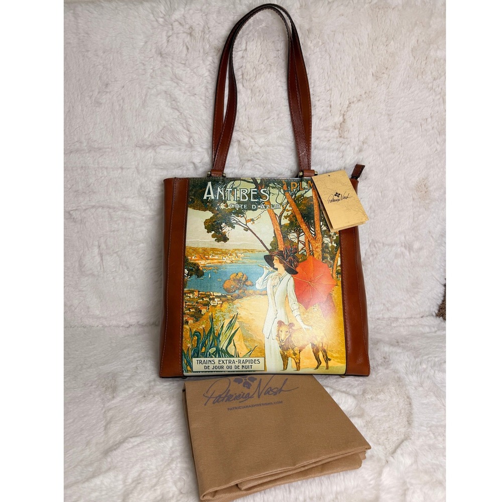 Patricia Nash RARE Antibes Cote d'Azur Poster Leather Tote Travel Collection NWT
